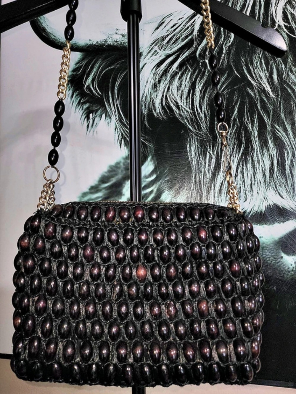 Vintage Midcentury Marchioness by R.H. Macy&Co. wood beaded purse